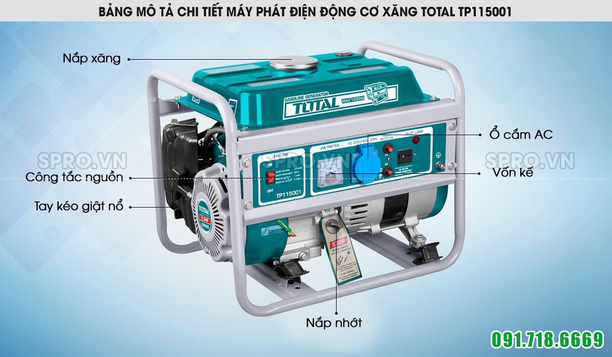 Cấu tạo máy phát điện chạy xăng Total TP115001