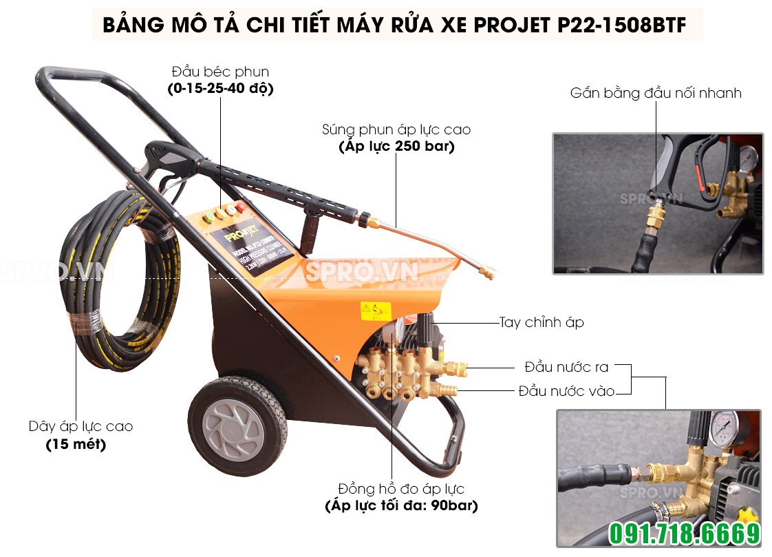 máy rửa xe áp lực cao hay máy xịt rửa áp lực cao projet P22-1508btf